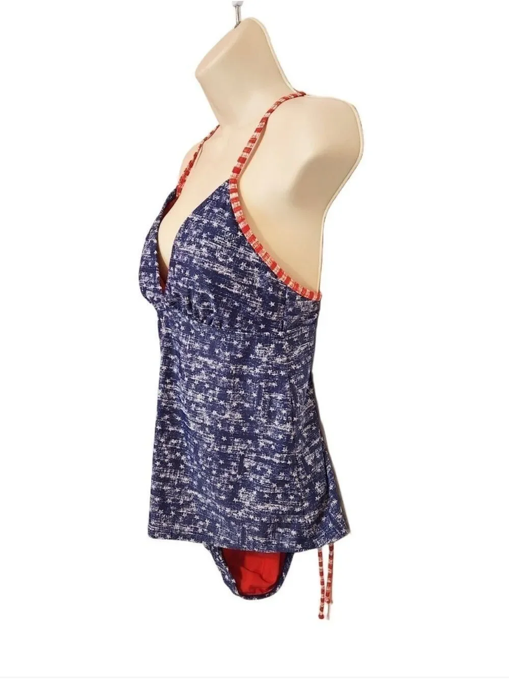 Mossimo Tankini Swimsuit Top Blue White Red Medium